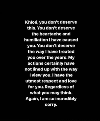 Tristan Thompson apologizes to Khloé Kardashian after Paternity test